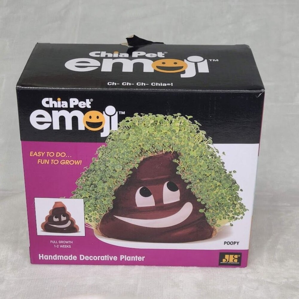 Chia Pet Emoji Poopy W/ Seed Pack Collectible Decorative Planter New Open Box - Picture 2 of 16